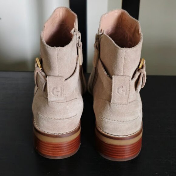 NWOB Cole Haan Hampshire Leather 1.5" Stacked Heel Side Zip Buckle Ankle Boots - Picture 10 of 15